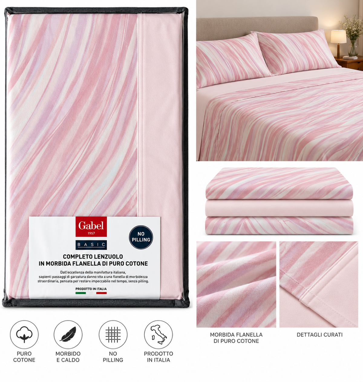 Completo Lenzuolo in Morbida Flanella di Puro Cotone – Gabel Basic | Matrimoniale