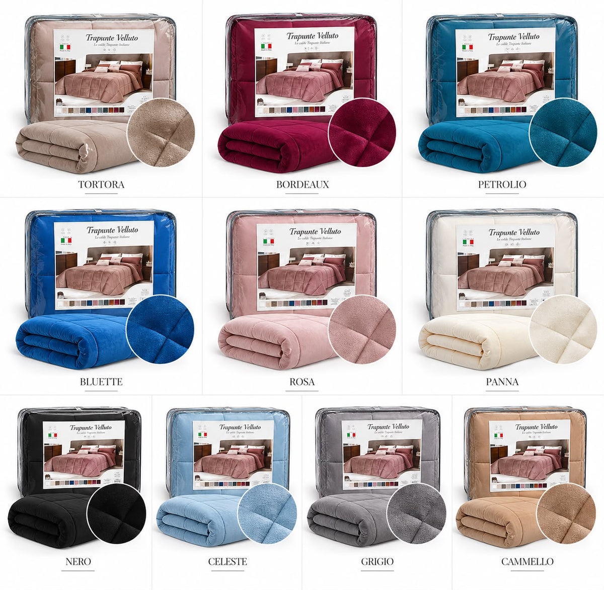 Trapunta Velluto Matrimoniale – 10 Colori
