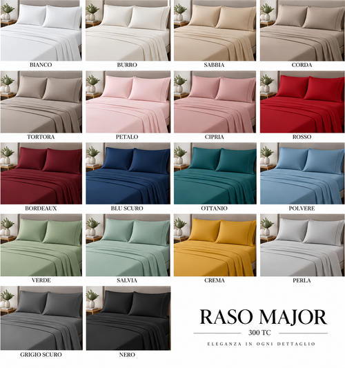 Completo Lenzuolo in Raso di Puro Cotone 300 TC – Raso Major | Matrimoniale