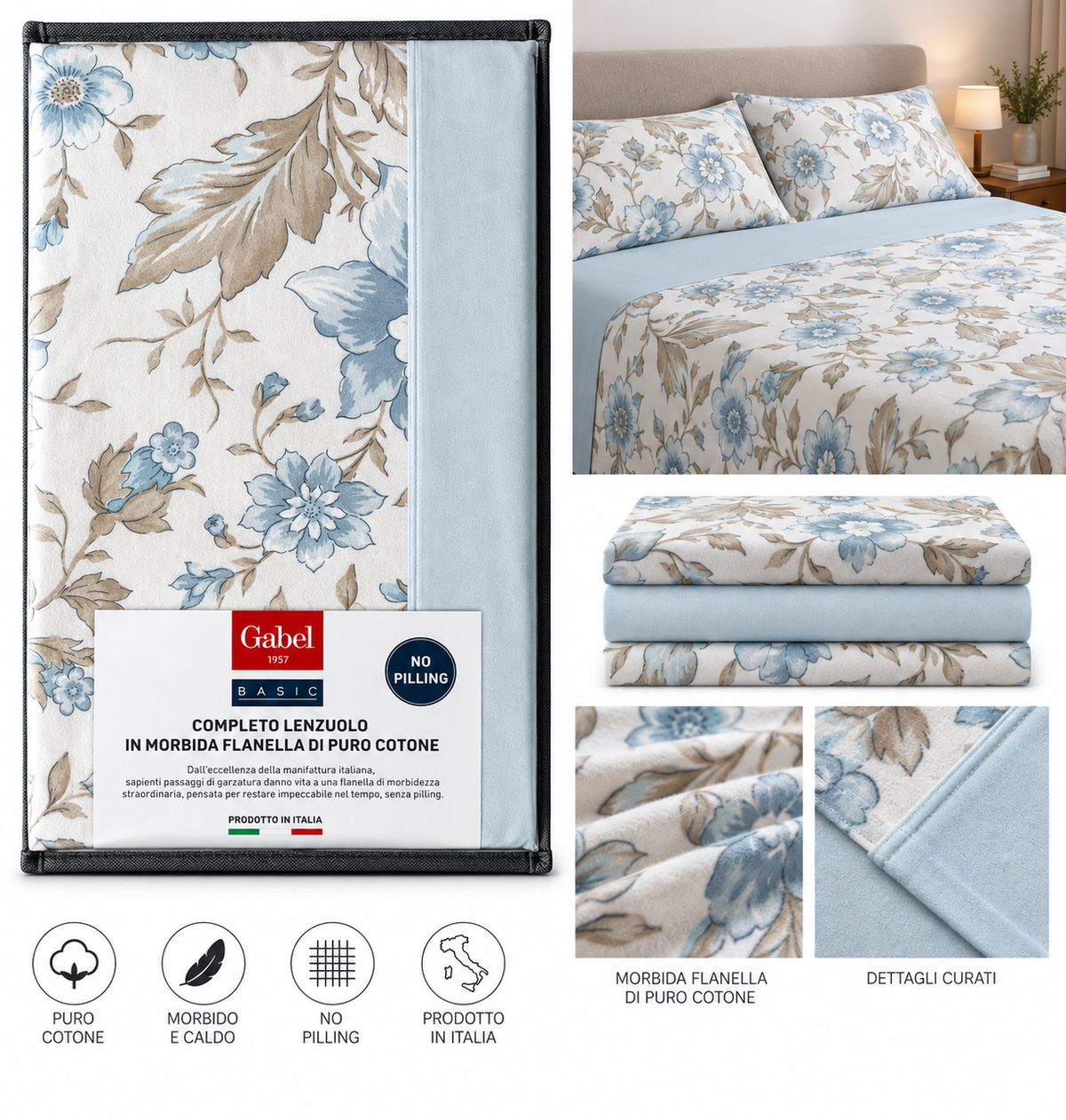 Completo Lenzuolo in Morbida Flanella di Puro Cotone – Gabel Basic | Matrimoniale