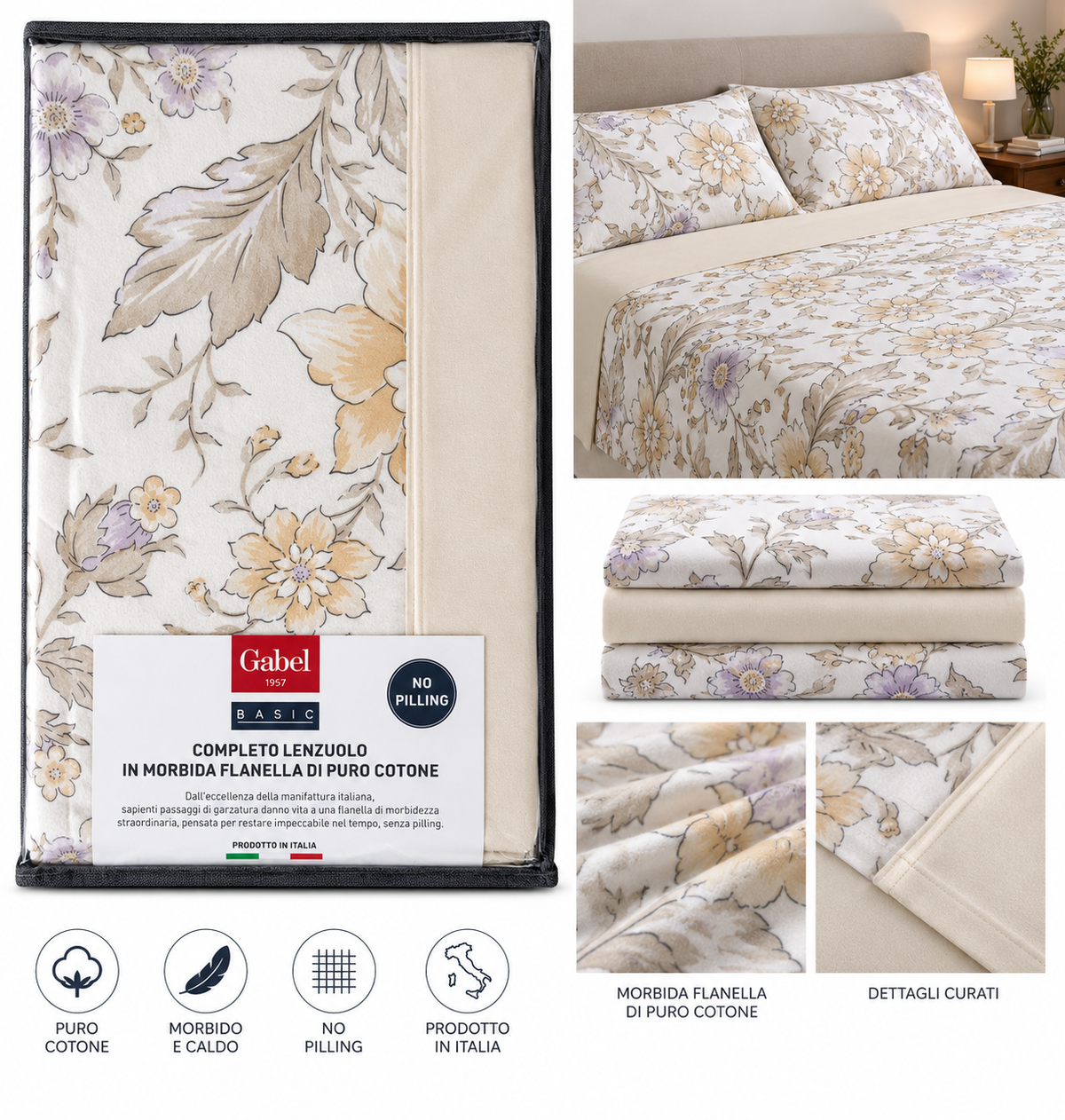 Completo Lenzuolo in Morbida Flanella di Puro Cotone – Gabel Basic | Matrimoniale