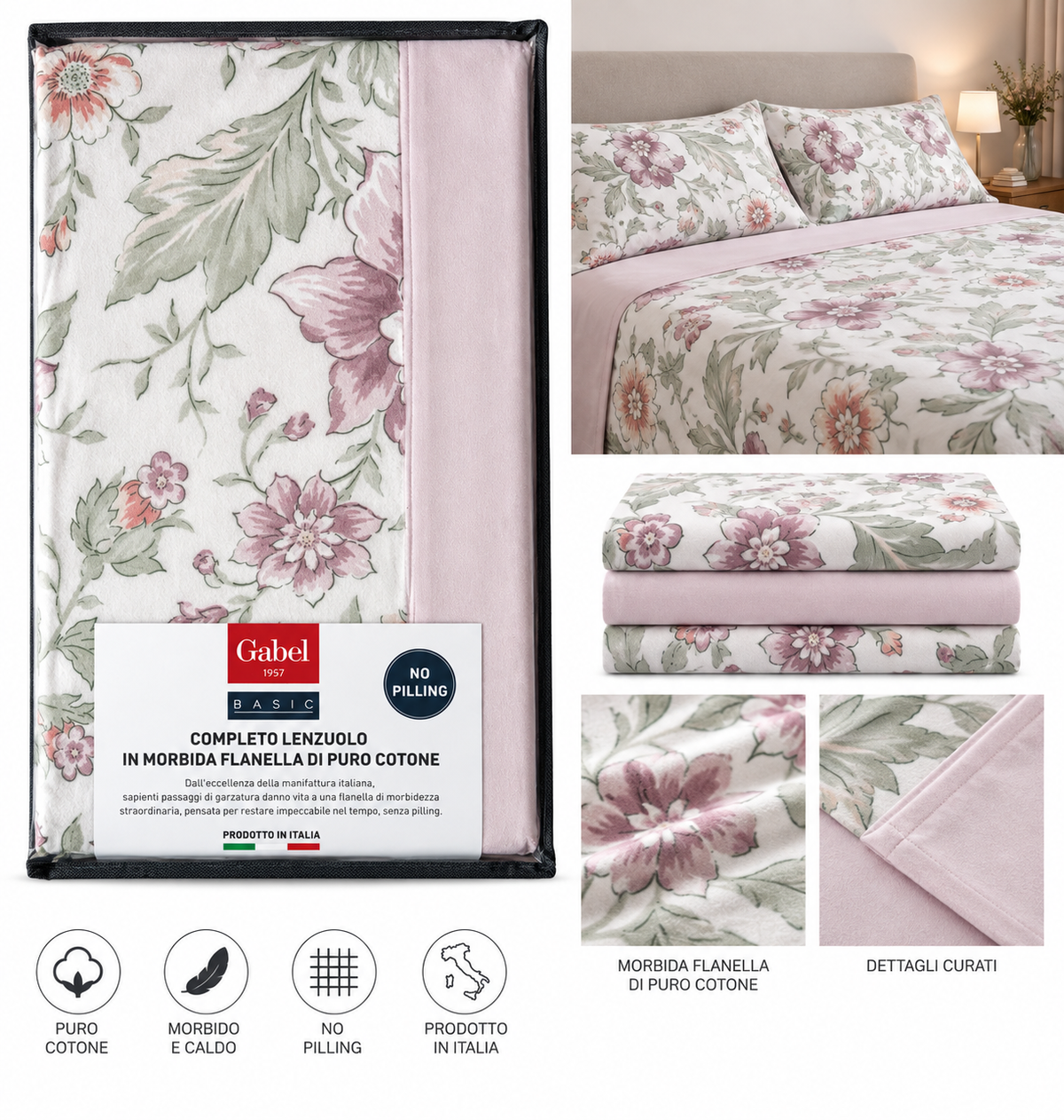 Completo Lenzuolo in Morbida Flanella di Puro Cotone – Gabel Basic | Matrimoniale
