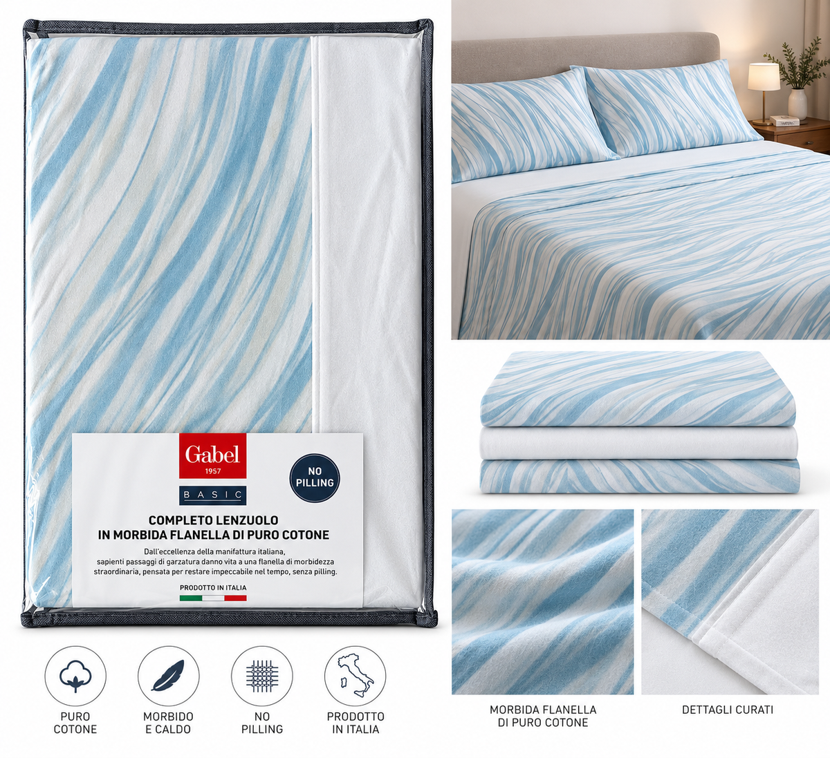 Completo Lenzuolo in Morbida Flanella di Puro Cotone – Gabel Basic | Matrimoniale