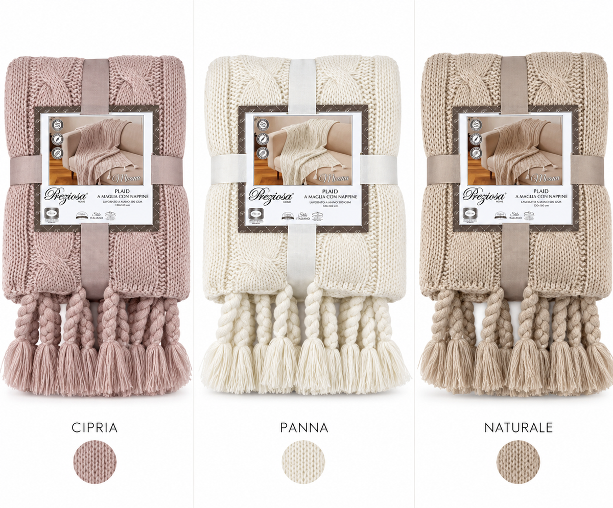 Plaid a Maglia con Nappine Moana – Preziosa Home