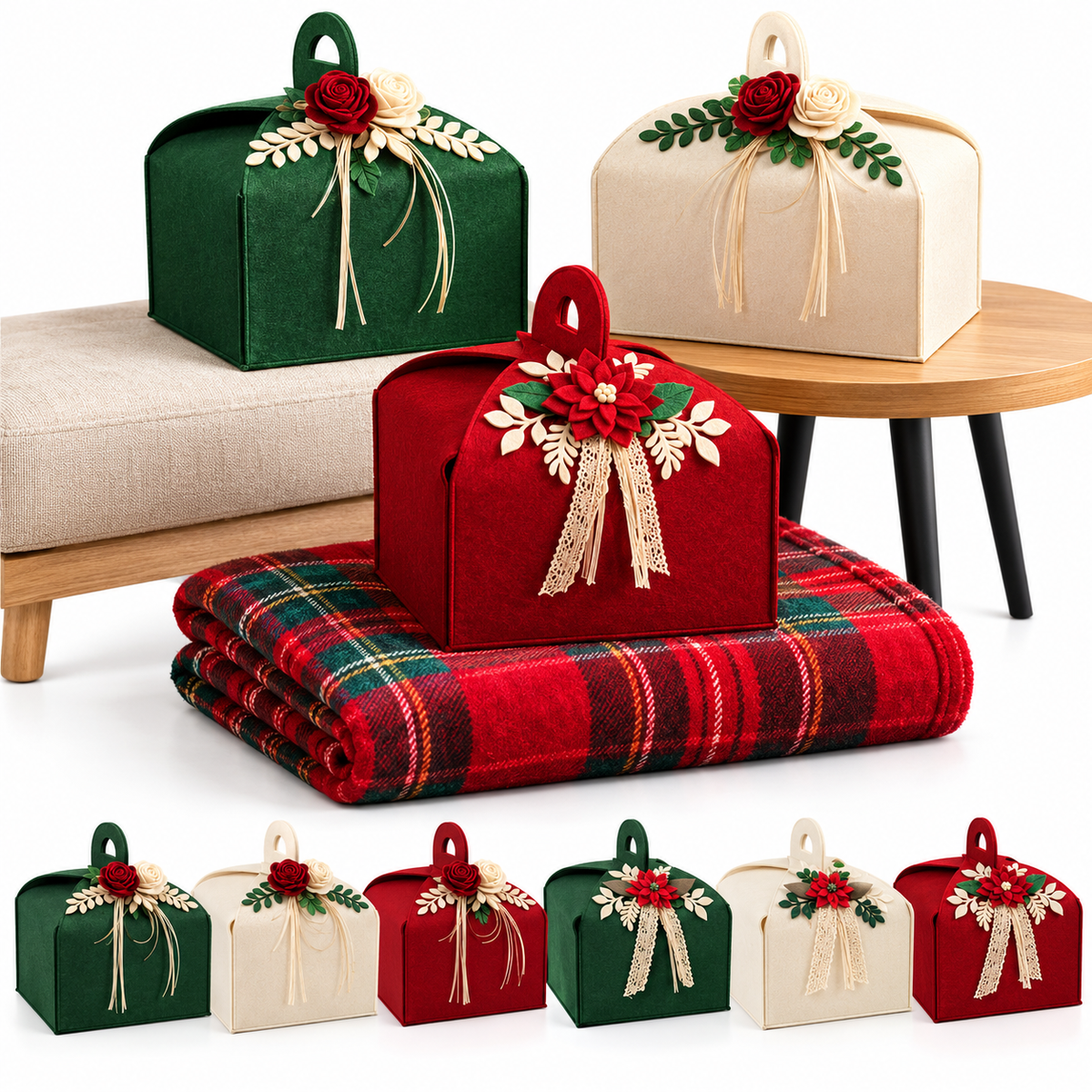 PLAID TINDRA Xmas – Plaid in Coral Stampato con Bauletto in Feltro